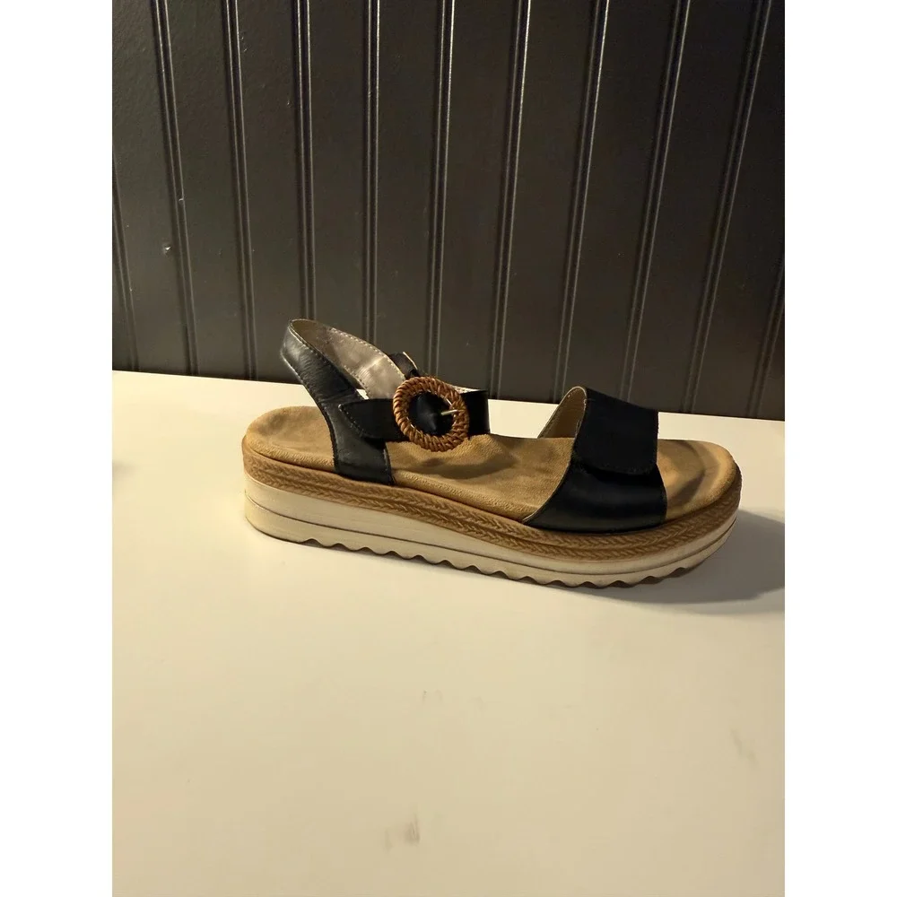 Remonte leather shoes sandles black leather with white platform sides